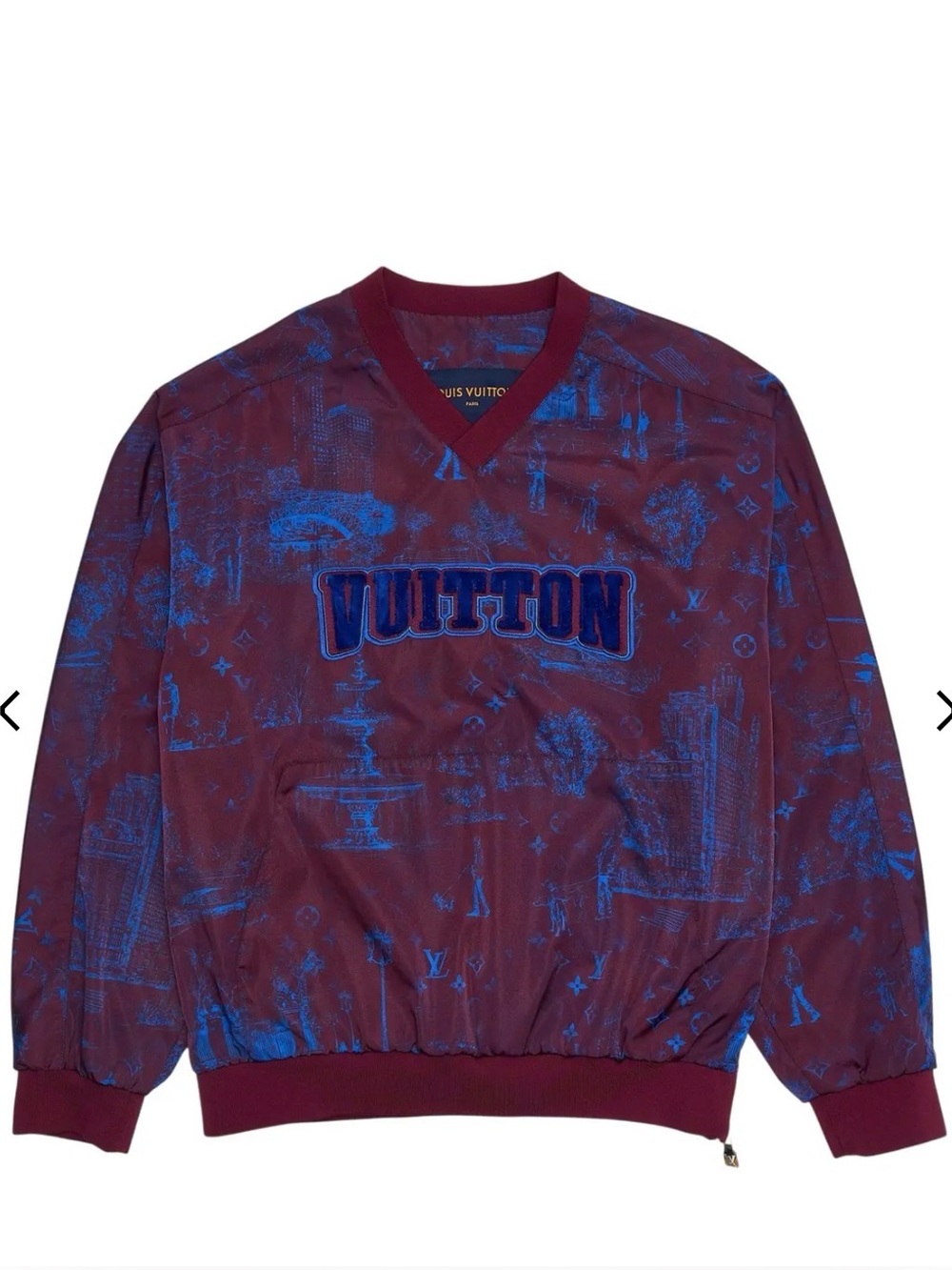 Louis Vuitton Printed Nylon Pullover in bordeaux and blue V-neck design HSB14W